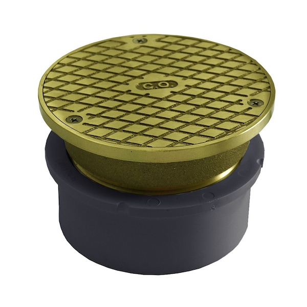 Jones Stephens 4in. PVC Hub Fit Base Cleanout with 3-1/2in. Metal Spud and 5in. Polished Brass Cover C59060 - main